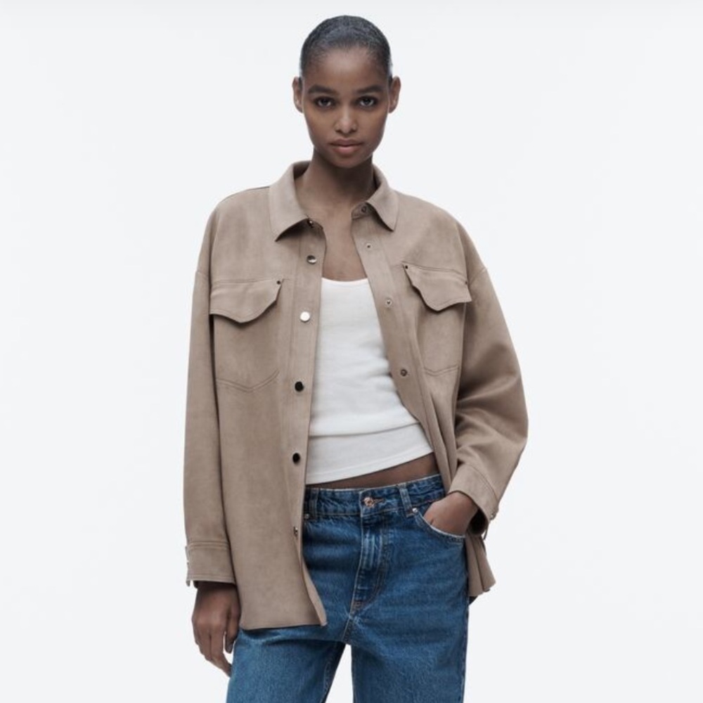 ZARA Faux Suede Longline Overshirt - Size XS